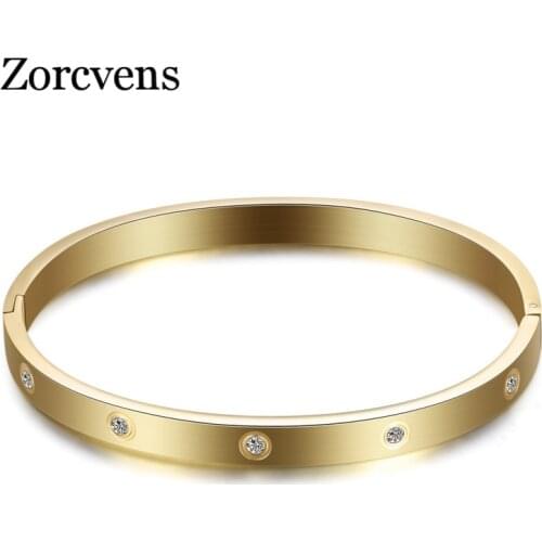 Modyle Fashion Couple Love Jewelry Crystal Cuff Bracelet for Women/Men Gold Color Stainless Steel Bracelets & Bangles Bijoux