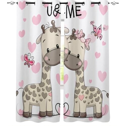 Cartoon Giraffes Love Butterfly Curtains for Childrens Bedroom Living Room Kids Window Treatments Kitchen Drapes