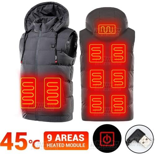 9 Areas Men Winter Eletice Heating Jacket USB Hetaed Vest Ski Motorcycle Jacket Thermal Warm Outerwaear Touring Hunting Clothing