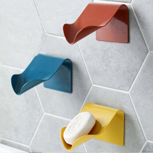 1Pcs Soap Holder Bathroom Shower Soap Dish Shower Plates Soap Storage Box With Drain Wall Mounted Self Adhesive Plastic Supplies