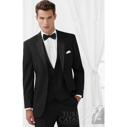 2017 New Tailored Smoking Black Suit Men Slim Fit 3 Piece Groom Wedding Suits Custom Blazer Prom Tuxedo Ternos Jacket+Pant +Vest