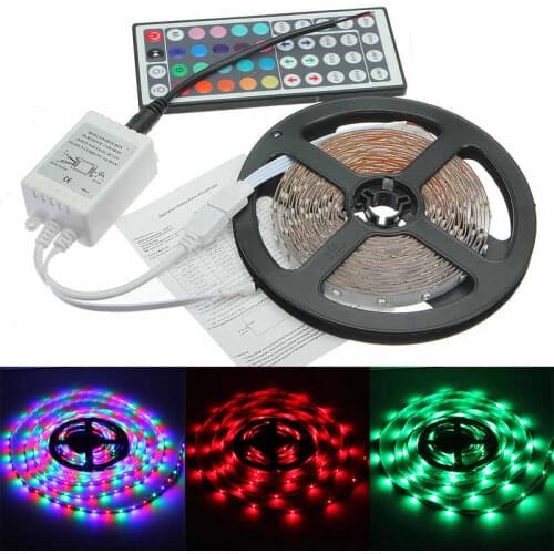 NEW 5M 3528 RGB 300 SMD Flexible LED Strip Light 44 Key Remote 12V Power Supply