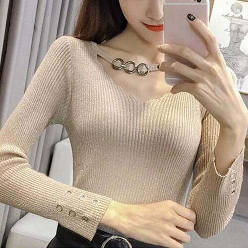 Autumn and Winter New 2021 Long Sleeve Knitted Sweater Korean Pullover Slim Office Lady Solid Clothes Thin Women Sweaters 16624