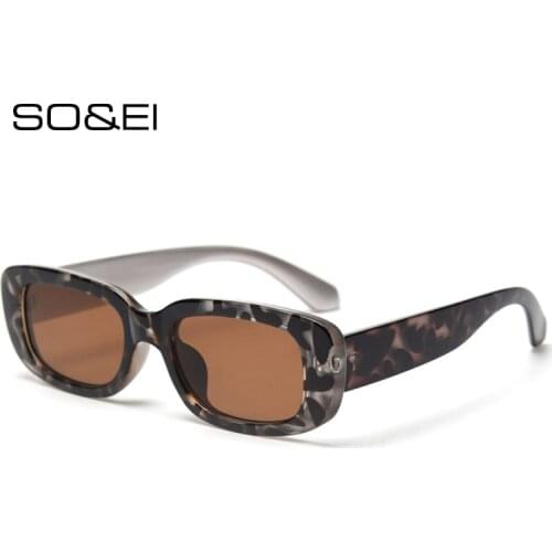 SO&EI Ins Popular Fashion Small Rectangle High Quality Women Sunglasses Vintage Men Trending Wine Red Leopard Sun Glasses Shades
