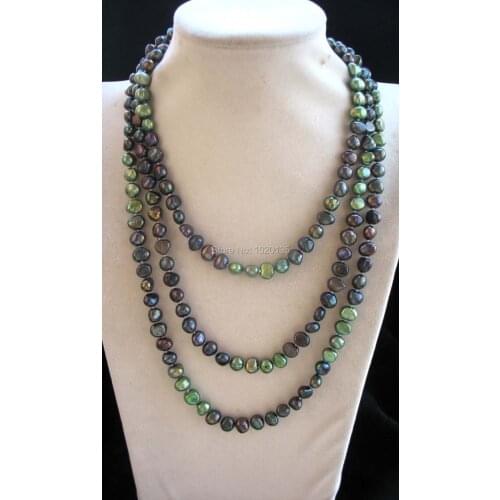 Freshwater pearl necklace baroque black green 8-10mm 60inch wholesale nature beads