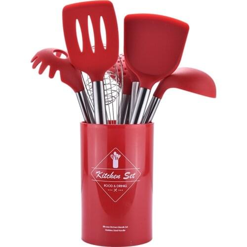 5/9PCS Stainless Steel Food-Grade Silicone Spoon Soup Ladle Egg Beater Spatula Turner Strainer Kitchen Tools Cooking Utensil Set