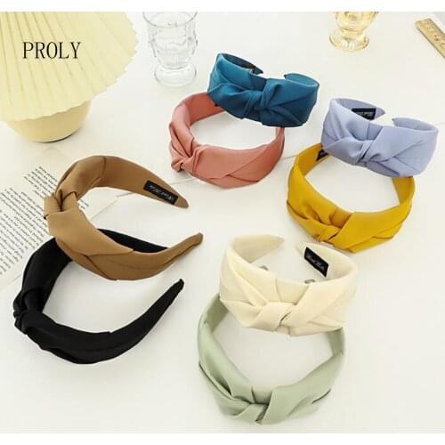 PROLY New Fashion Women Hair Accessories Wide Side Solid Color Hairband Center Cross Knot Turban Adult Headband Wholesale