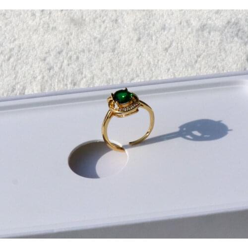 Luxurious 14 kt Yellow Solid Gold GF Jewelry CZ Big Natural Green Onyx Cluster Ring FREE SIZE OPEN