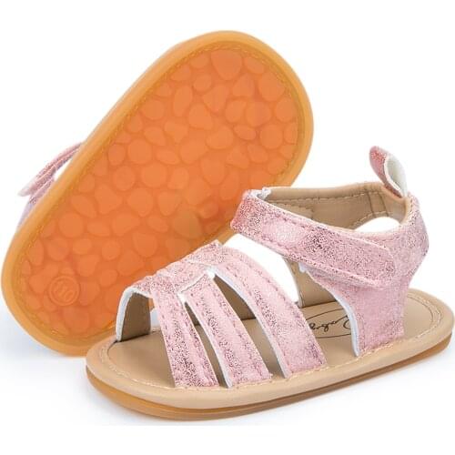 Newborn Baby Girl Sandals Outdoor Hook-Loop Flat Rubber Sole Anti-slip Toddler First Walkers Cute Summer Crib Shoes 0-18M