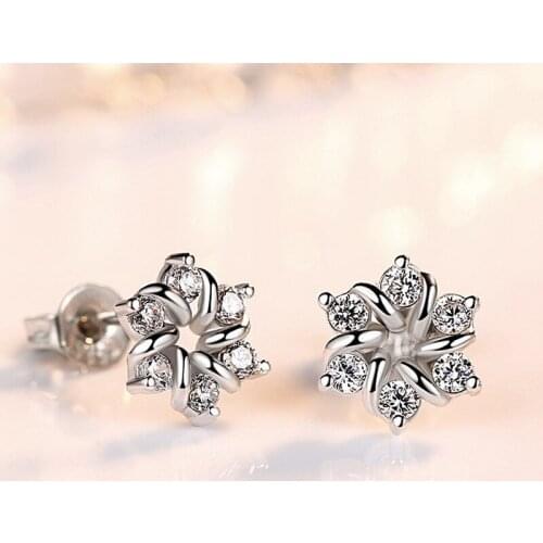 Silver Plated CZ AAA Cubic Zirconia Stud Earring Woman Fashion Jewelry New Peach Blossom Zircon Crystal Hot Sale Earring Jewelry