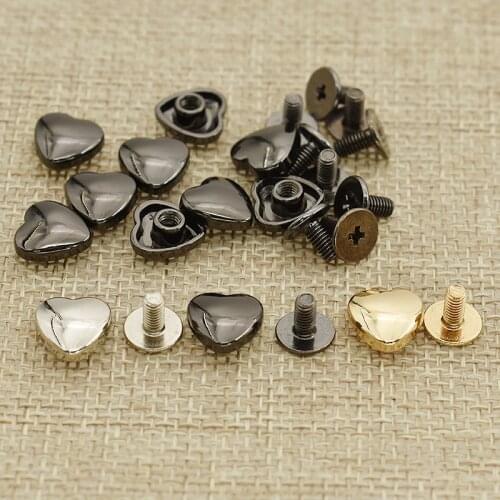 10 Sets Heart-shaped Rivet Spike Studs Screws Punk Spots DIY Leather Craft Alloy Bag Luggage Accessories
