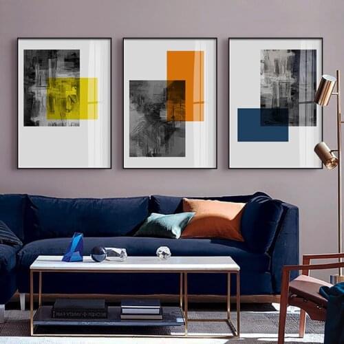 Blue Yellow Black Rectangle Modern Abstract Wall Posters Canvas Art Paintings and Atr Prints For Living Room Bedroom Home Decor