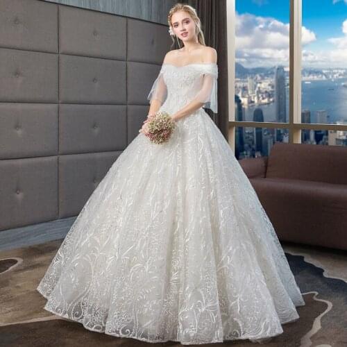 LAMYA Off-shoulder Starry Main Wedding Dress 2020 New Bride Trailing Mori Immortal Dreamy Rench Heavy Ball Gown Bride Gowns