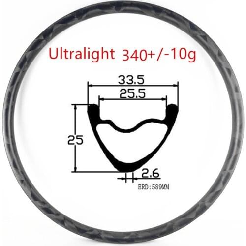 29er carbon mtb rims Ultralight 340g 33.5x25mm V asymmetric bicycle mtb disc rim tubeless bow-knot mtb bike rims RED 589mm