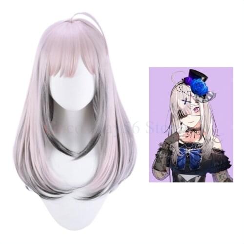 VTuber Sukoya Kana Wig Pink Mixed Black Youtuber Girls Cosplay Nurse Long Straight Synthetic Hair Free Wig Cap