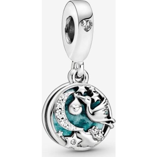 925 sterling silver beads white crane & star Dangle Charm fit original Europe bracelet silver jewelry making for women 2021 NEW