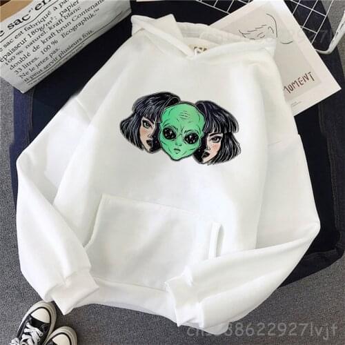 Harajuku Gothic Hoodie Women Sweatshirt Alien Print Punk Style Pullover Fashion Oversize Loose Casual Hooded Sweatshirt