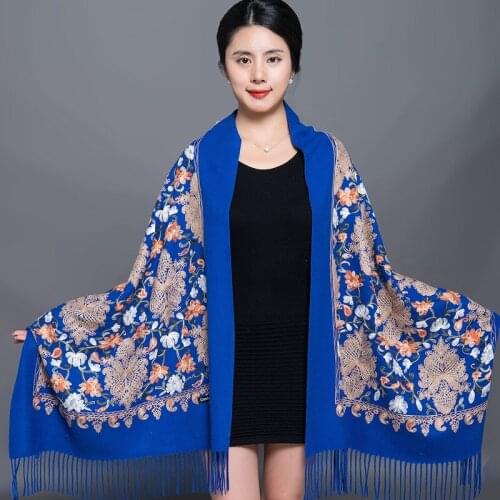 Cashmere Pashmina Women Elegant Scarves Lady Scarf Warm Shawl Long Floral Embroider Stoles Bandana Scarf Hijab Beach Blanket