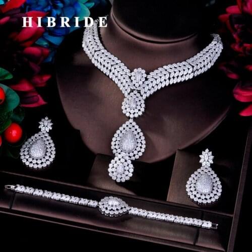 HIBRIDE Beauty Design Big Water Drop Necklace Full Jewelry Sets Women Bridal Wedding Accessories Jewelry Wholesale Price N-759