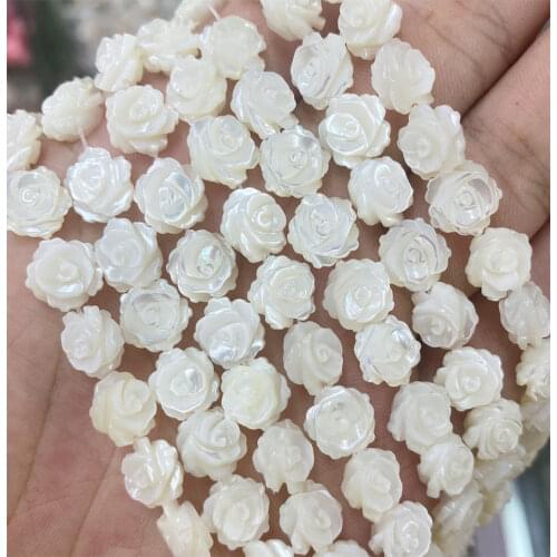 10PCS Double Sided Carved Flower Shape Shell Beads 10 12mm Natural White Mother Of Pearl Shell Beads For Jewelry Making Earrings