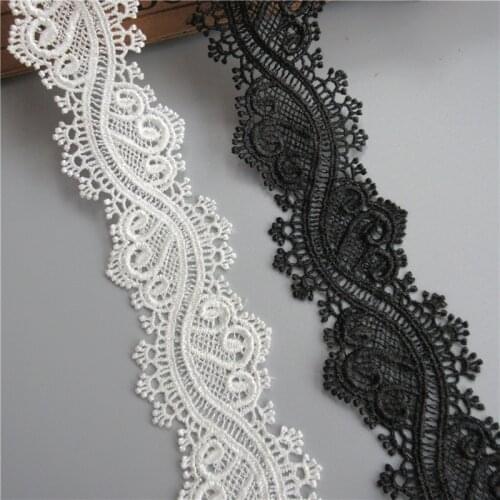 2 yard Polyester White and Black Embroidered Lace Ribbon Applique Fabric Handmade DIY Clothes Sewing Craft Lace Trim Decoration