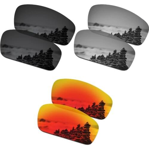 SmartVLT 3 Pairs Polarized Sunglasses Replacement Lenses for Oakley Monster Pup Stealth Black and Silver Titanium and Fire Red