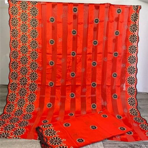 5+2 Yard African Embroidery Fashion 100% Pure Satin ribbon Silk Fabric silk fabric printed For Soft Scarf Dress Sewing materials