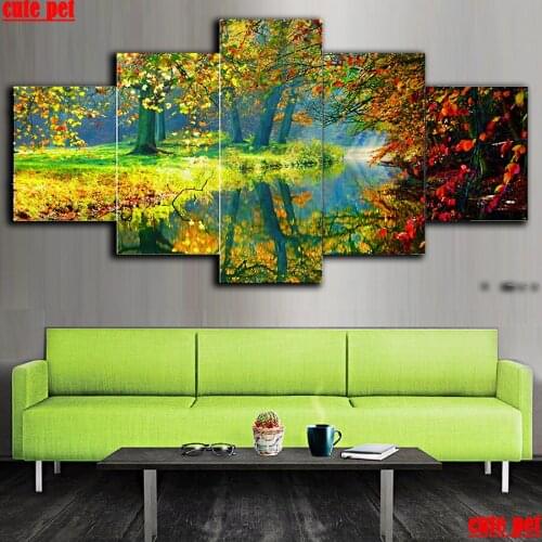 5PCS 5D Autumn woods landscape DIY Diamond Painting Full Square Drill Round Drill Rhinestone Diamant Embroidery MosaicHome decor