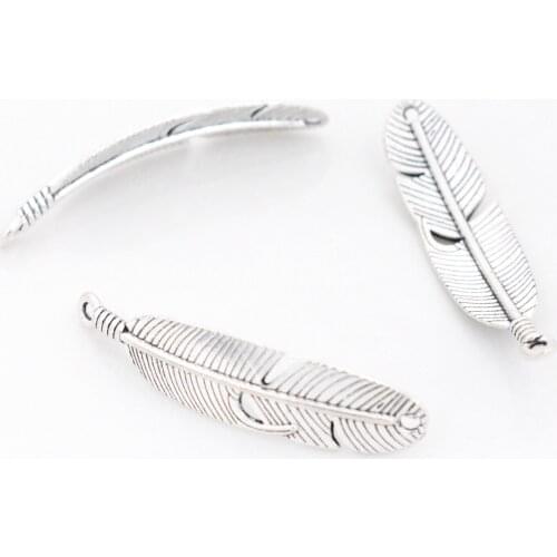 8pcs 45x11mm Antique Silver Plated Leaf or Feather Charm Pendant Connector DIY Handmade Jewelry Accessories