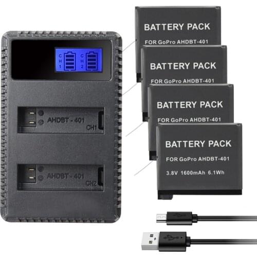 AHDBT 401 Battery 1600mah / LCD USB Dual Charger AHDBT-401 For Gopro Hero4 Sport Camera Accessory