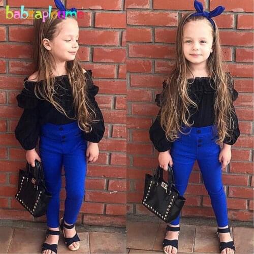 Babzapleume 2PCS/1-5Years/Spring Autumn Children Clothing Set Fashion Black Baby T-shirt+Pants Girls Outfits Kids Clothes BC1501