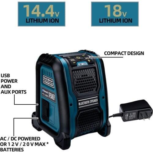 Bluetooth USB Speaker For Makita Compatible with 14.4/18V Lithium Battery with Charger