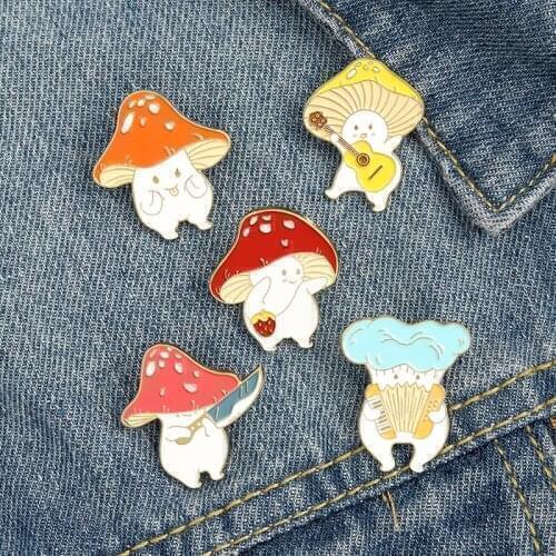 Cute Animal Brooch for Coat Mushroom Guitar Strawberry Enamel Pin Woman Backpack Badge Pins Metal Brooches on Clothes for Women