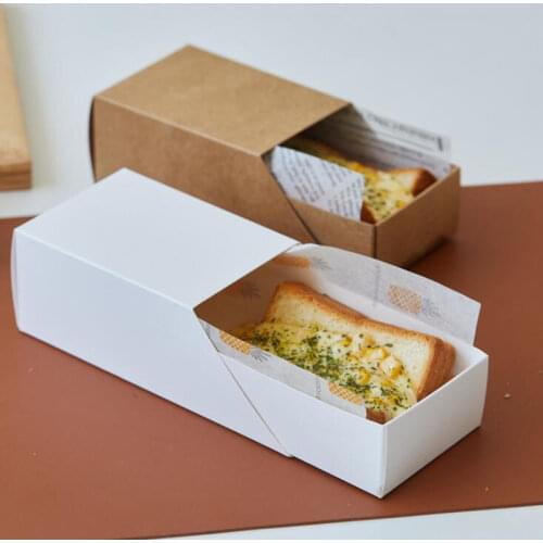 50pcs Food Wrapping Paper Box Deli Toast Bread Thick Egg Sandwich Hamburger Breakfast Packaging Wrap Container