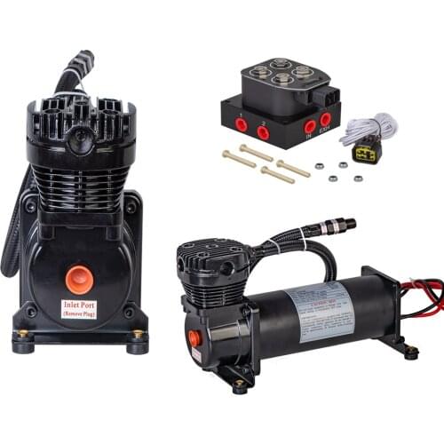 Black Stainless Steel Car Air Suspension Compressor/ Pump and DC 12V 480c 200 PSI OUTLET 1/4 and Solenoid Air Manifold Valve