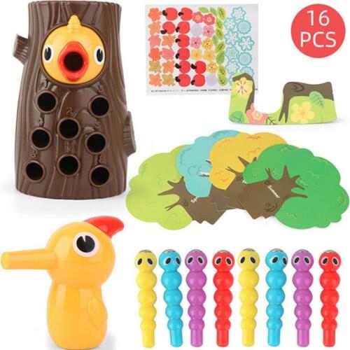 Kids Toy Magnetic Wooden Woodpecker Catch the Worms Animal Game Toy for Baby Fishing Insect Birthday Toy Gifts