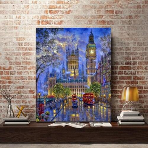 DIY colorings pictures by numbers with The streets at night picture drawing Relief painting by numbers framed Home