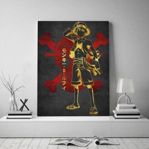 Home Decor Wall Art Canvas Painting Luffy One Piece Straw Hat Print Animation Posters Modular Picture Cuadros For Bedroom Frame