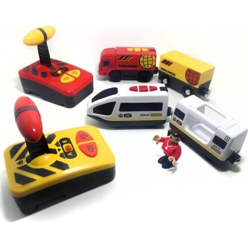 X135 Remote control electric magnetic link compatible wooden track white Harmony train and red worldwide train