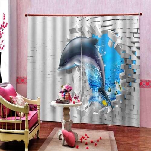 Photo Custom 3D Stereoscopic Underwater World Dolphin Brick Curtain For Childrens room Bedroom Blackout Window Drapes Decor