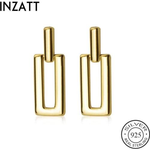 INZATT Real 925 Sterling Silver Geometric Stud Earrings For Fashion Women Party Minimalist Fine Jewelry Cute Accessories