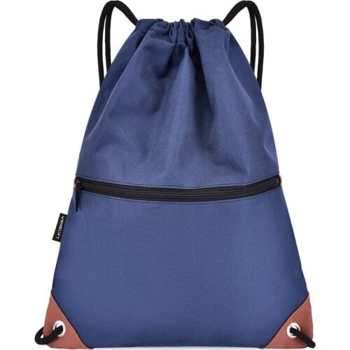 Gym Sack Drawstring Backpack Water-resistant Drawstring Bucket Bag with Zipper Pockets Light Sack for Adults and Teenagers Kids