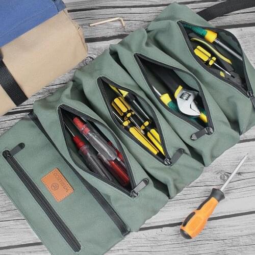 Canvas Foldable roll pack Tool bag suspension Multi-function Car Hanging Electrician tool Storage bag box repair tools Waist bag