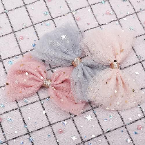 Korean Star Mesh Hair Bows Glitter Sequins Lace Hair Clips Barrettes For Baby Girls Kids Fashion Hairgrips Princess Accessories