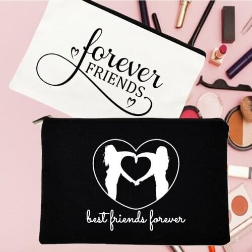 Best Forever Friend Print Women Portable Travel Wash Bag Makeup Case Storage Pouch Cosmetic Organizer Pencil Bag Gift for Friend