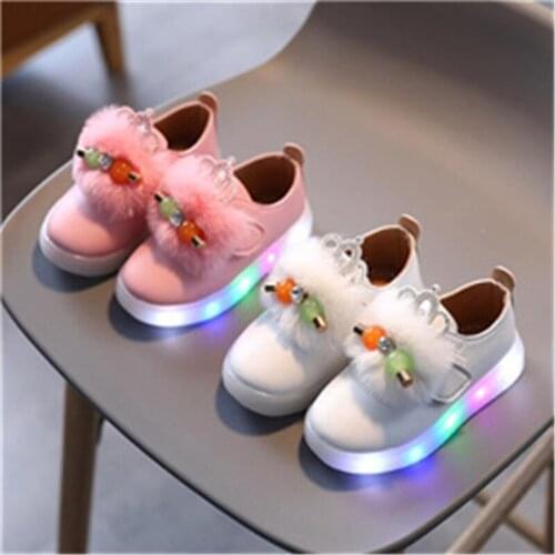 Small white shoes Disney 2021 age season baby Velcro crown princess shoes flash child sandals soft-soled shoes