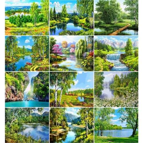 AZQSD 40x50cm Paint By Numbers Natural Scenery Decor For Home Acrylic Paint DIY Coloring By Numbers Canvas Tree Handpainted Gift
