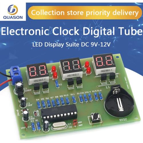 DIY Kits AT89C2051 Electronic Clock Digital Tube LED Display Suite Electronic Module Parts and Components DC 9V - 12V