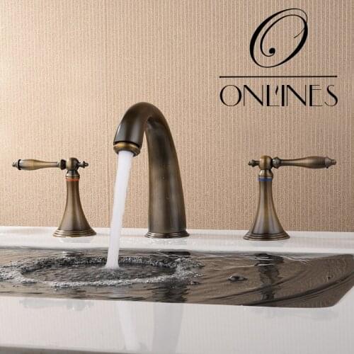 German online European antique full copper hot and cold water faucet double the three-hole basin taps
