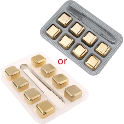 Stainless Steel Ice Cubes Clamp Set Reusable Chilling Stones for Whiskey Wine Chiller Cooler W3JA